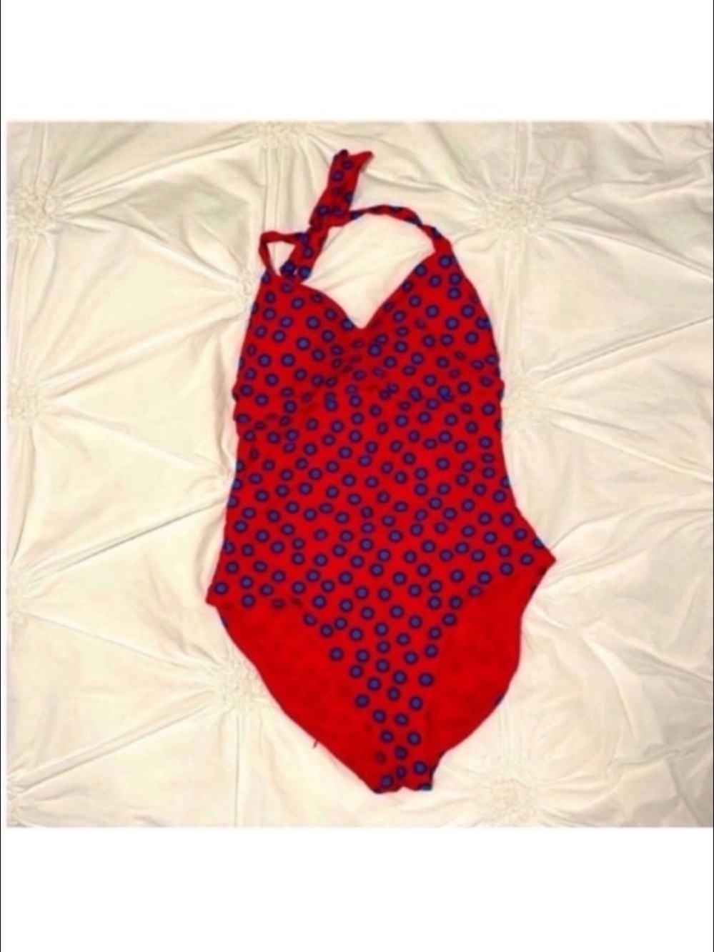 Old Navy Women’s Red One-Piece Swimsuit with Blue Dot Print M